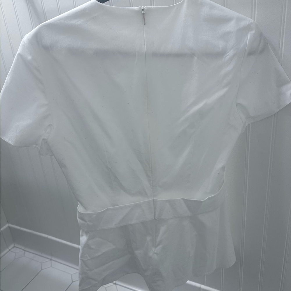 Hugo Boss White Twist Waist Peplum Blouse Size 4 - Picture 6 of 6